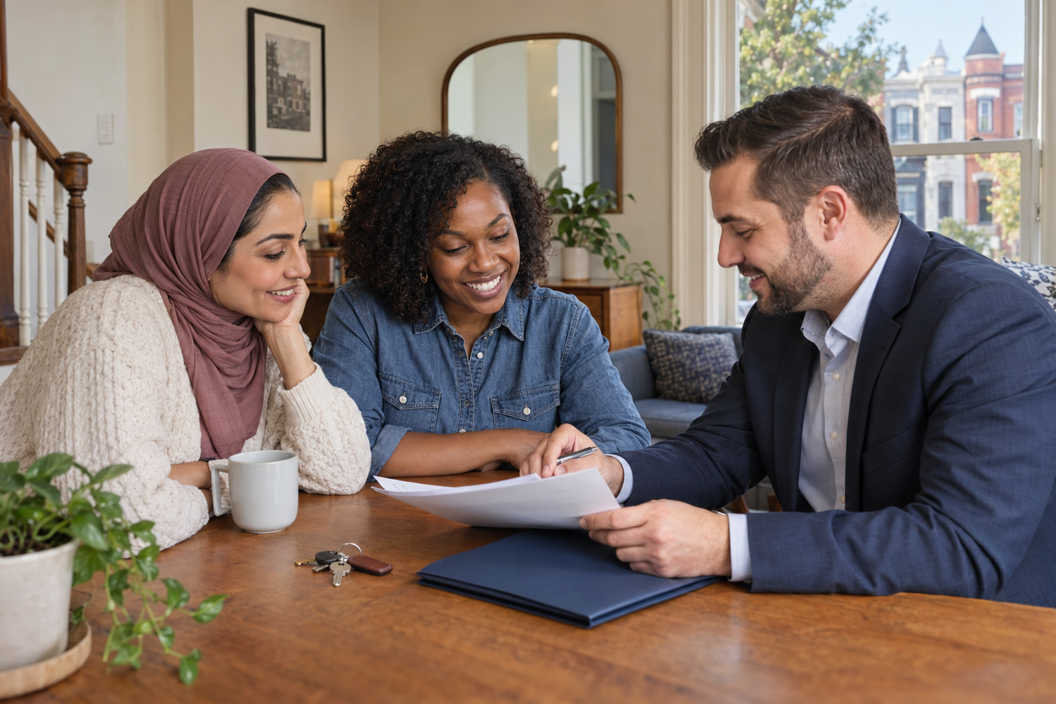 Washington DC homebuyers reviewing assistance programs with a mortgage professional