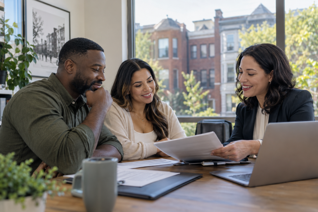 Military-connected homebuyers discussing the DC4ME VA loan program